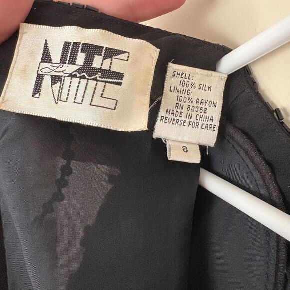 Vintage 80s Night Line Beaded Shift Dress 100% Silk Black‎ Modern Size Small - Picture 8 of 8